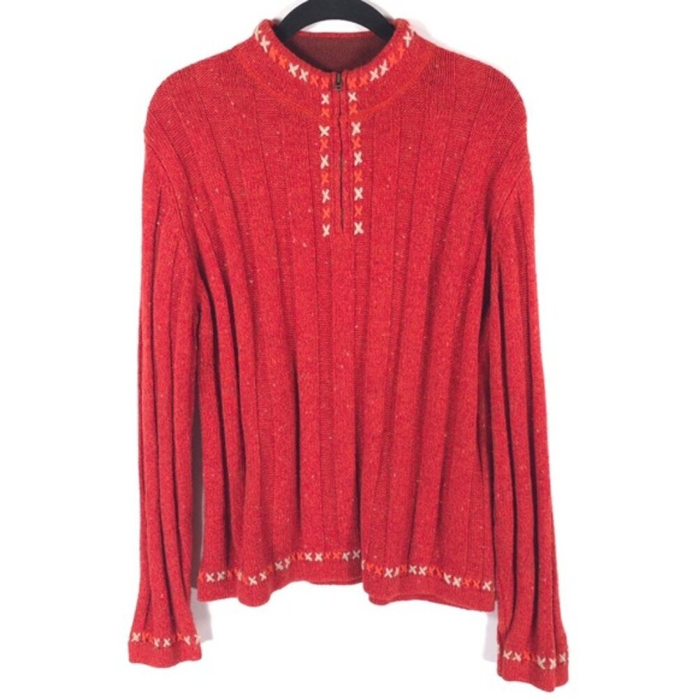 WOOLRICH WOOL RAMIE Blend Ruby Heather 1/4Zip Rib Sweater Bittersweet 9506 LARGE
